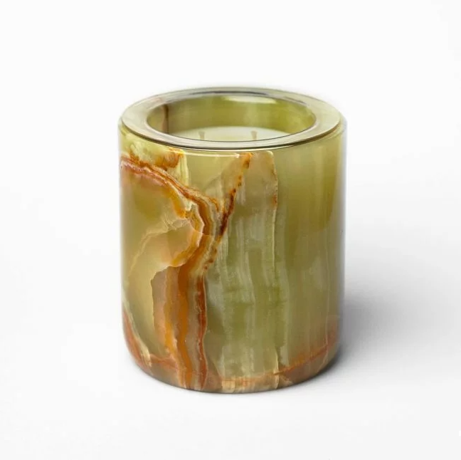 CANDLE HOLDER STONE WITH LID GREEN ONYX #71221