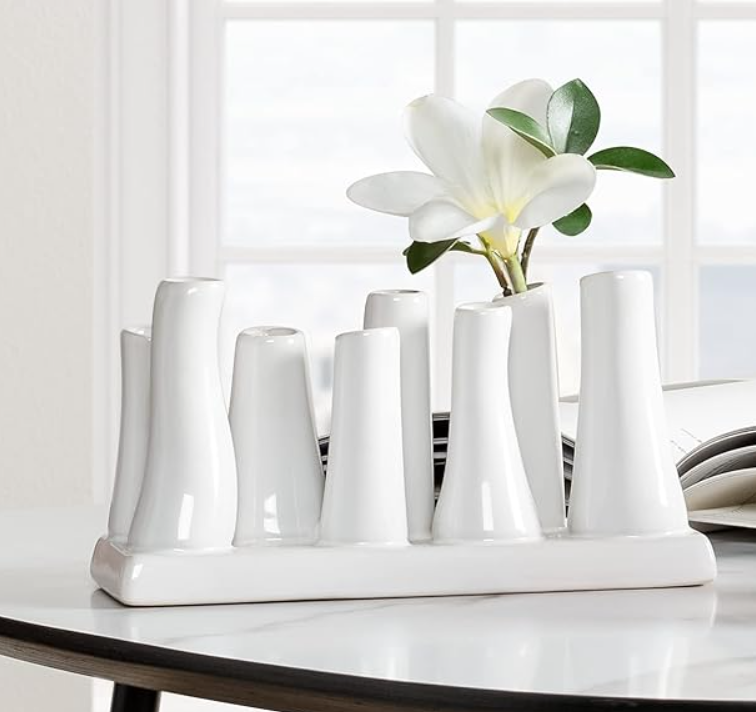 VASE 8 MULTI TUBE WHITE CERAMIC #71409
