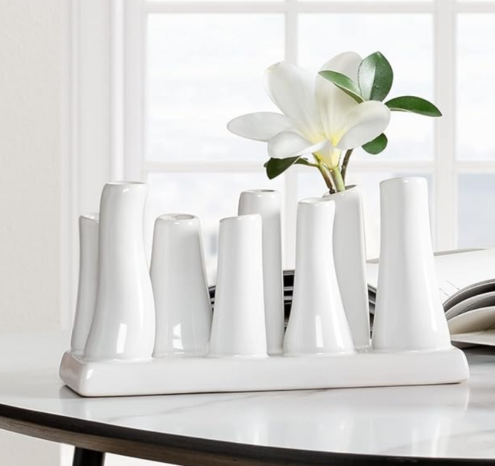 VASE 8 MULTI TUBE WHITE CERAMIC #71409