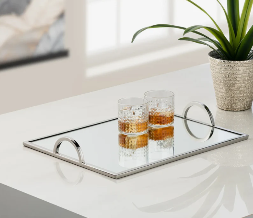 TRAY STAINLESS STEEL RECTANGULAR MIRROR WITH HANDLES #71410