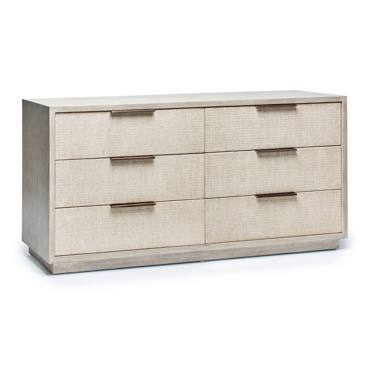 CHEST 6-DRAWER WASHED TAUPE WOOD WITH RAFFIA #71458