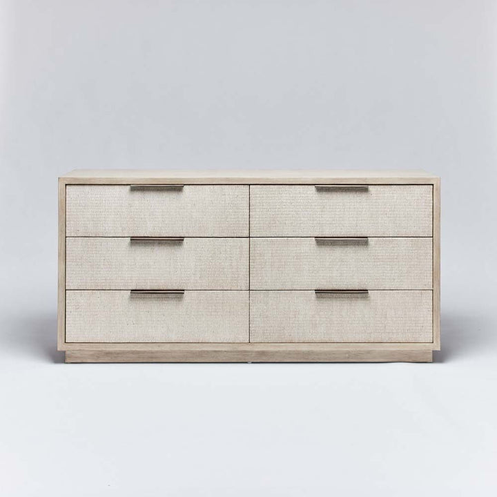 CHEST 6-DRAWER WASHED TAUPE WOOD WITH RAFFIA #71458