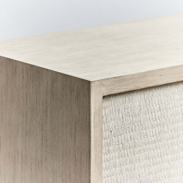 CHEST 6-DRAWER WASHED TAUPE WOOD WITH RAFFIA #71458