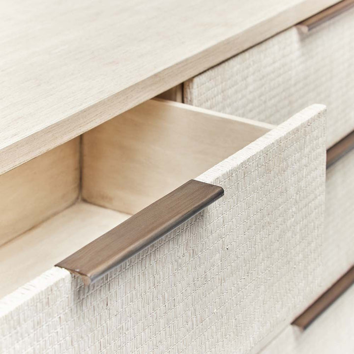 CHEST 6-DRAWER WASHED TAUPE WOOD WITH RAFFIA #71458