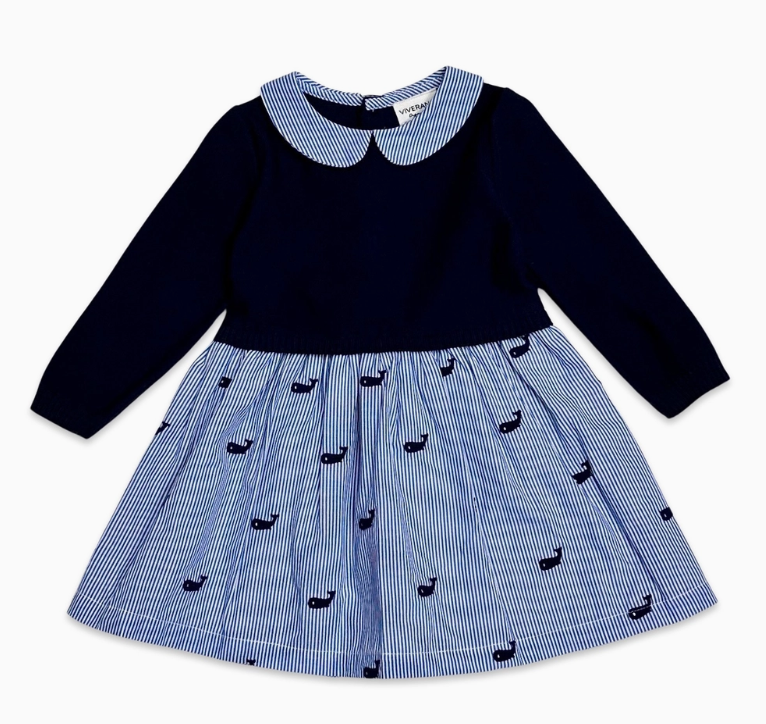 DRESS NAVY BLUE WHALE (Available in 2 Sizes)