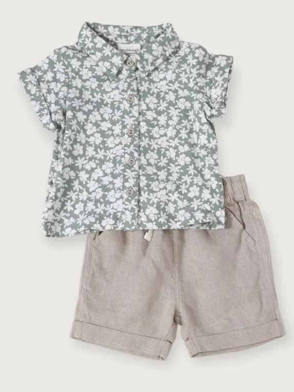 SHIRT&SHORTS FLORAL LINEN S/2 (Available in 2 Sizes)
