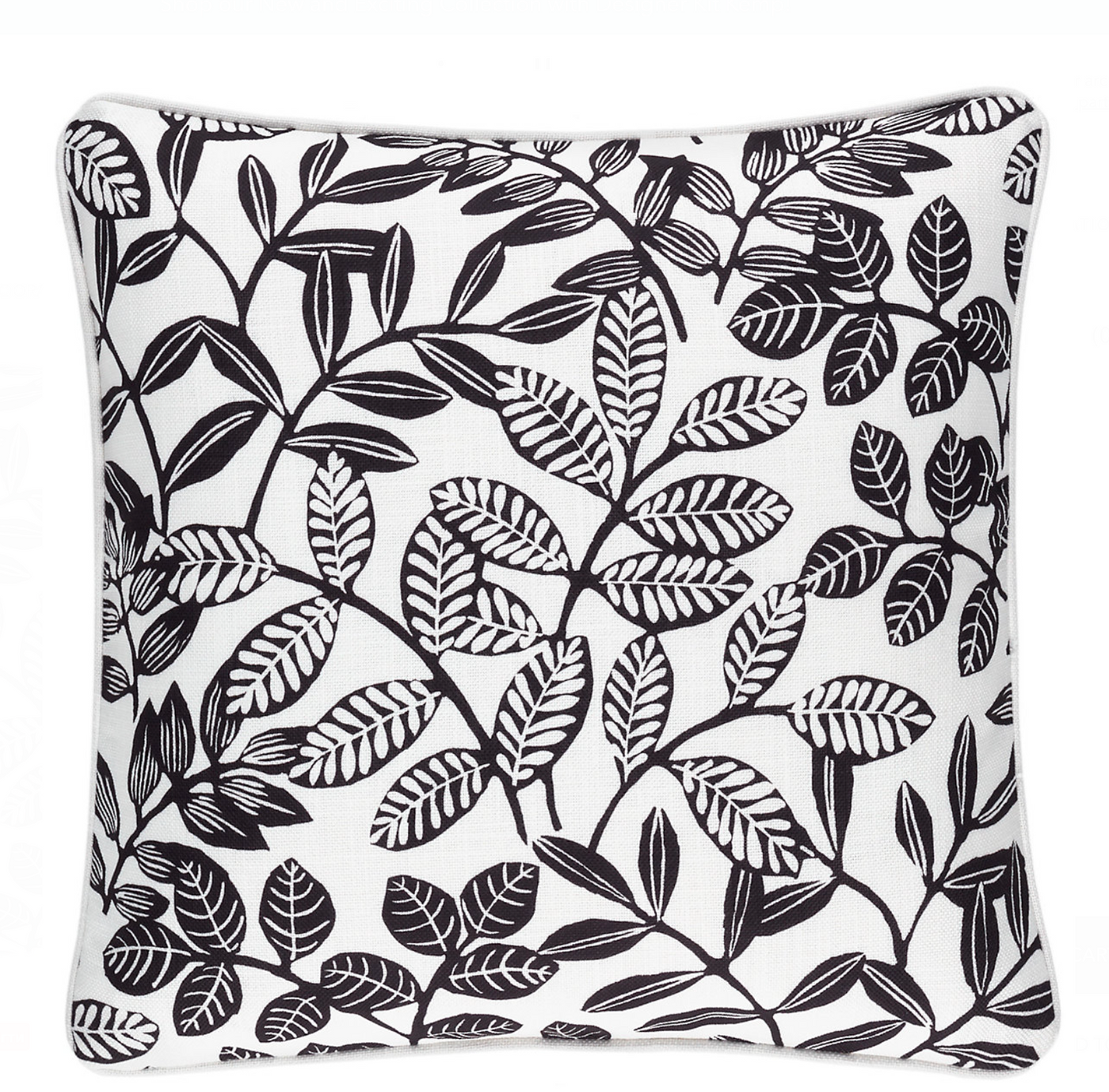 PILLOW DECORATIVE INDOOR/OUTDOOR IVORY BLACK LEAVES