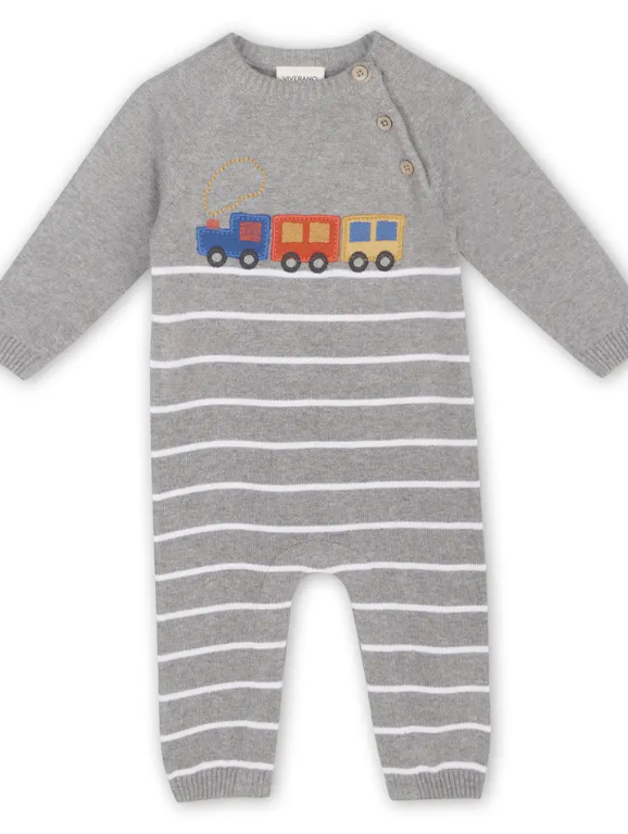JUMPSUIT TRAIN APPLIQUE HEATHER GREY