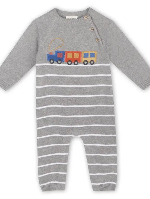 JUMPSUIT TRAIN APPLIQUE HEATHER GREY (Available in 4 Sizes)