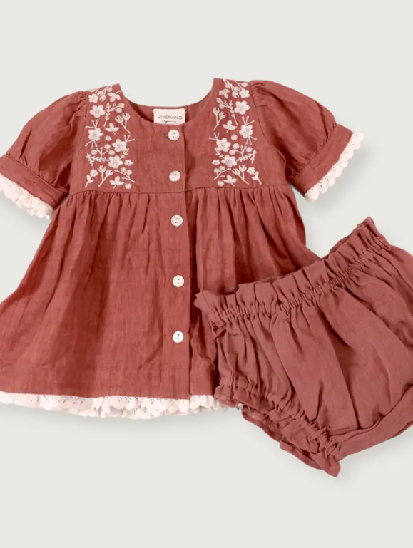 DRESS & BLOOMER SET TERRACOTTA LINEN