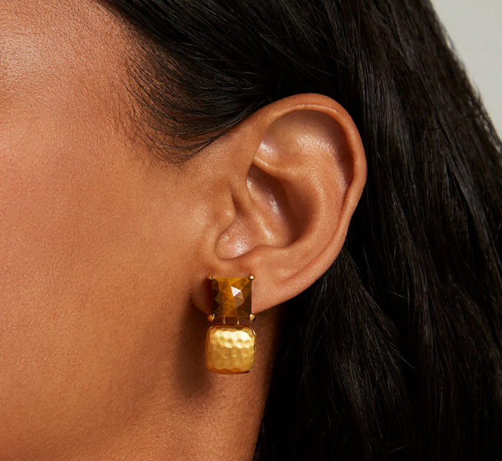 DEAN DAVIDSON EARRINGS CLIP ON NOMAD SQ TIGER EYE GOLD