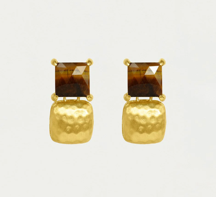 DEAN DAVIDSON EARRINGS CLIP ON NOMAD SQ TIGER EYE GOLD