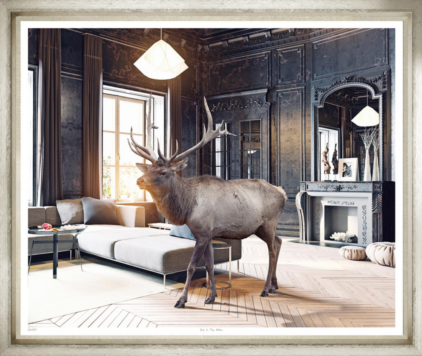 ART ELK IN THE ROOM CONTEMPORARY SILVER FRAME