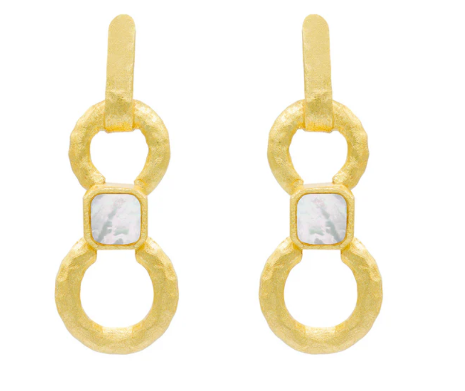 EARRING TEXTURED BAR TWO RINGS MOP #71927