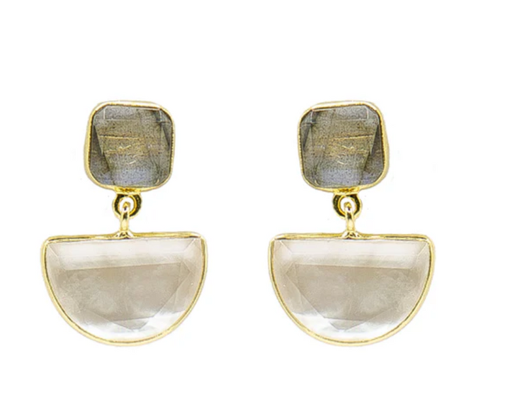 EARRINGS GREEN HALF STONE