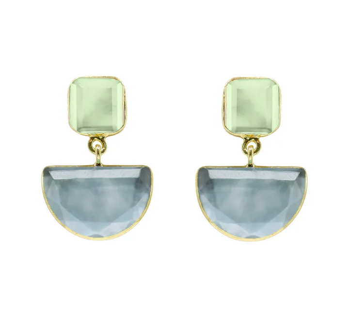 EARRINGS GREEN HALF STONE