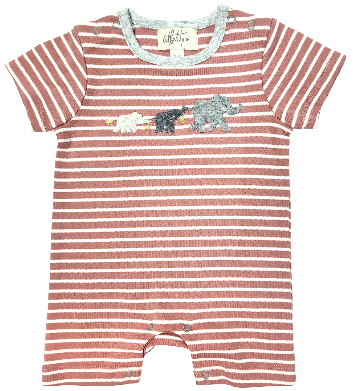 ROMPER ELEPHANTS RED/WHITE STRIPE (Available in 2 Sizes)