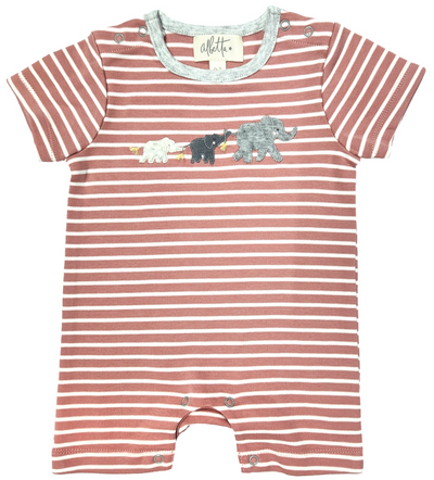 ROMPER ELEPHANTS RED/WHITE STRIPE