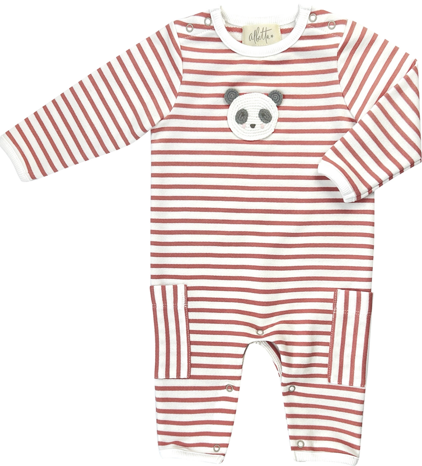 ROMPER PANDA RED/WHITE STRIPE (Available in 2 Sizes)