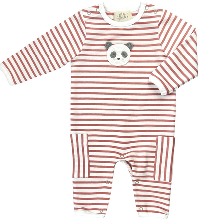 ROMPER PANDA RED/WHITE STRIPE (Available in 3 Sizes)