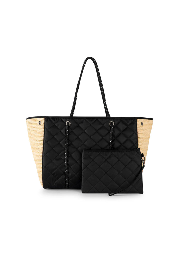 TOTE GREYSON BLACK WITH RAFFIA SIDES #71976