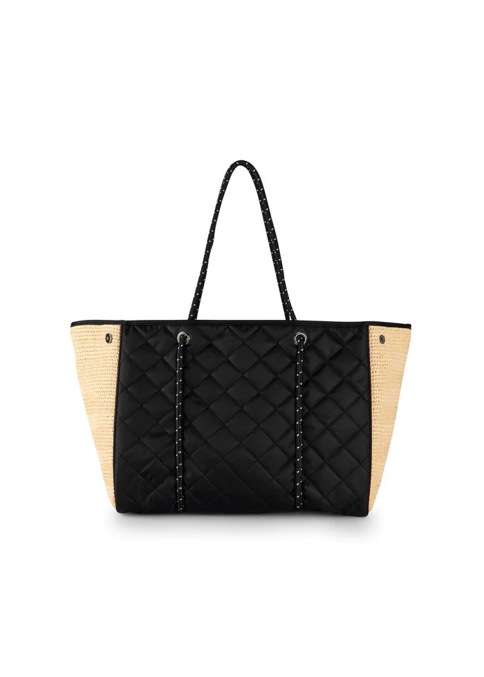TOTE GREYSON BLACK WITH RAFFIA SIDES #71976