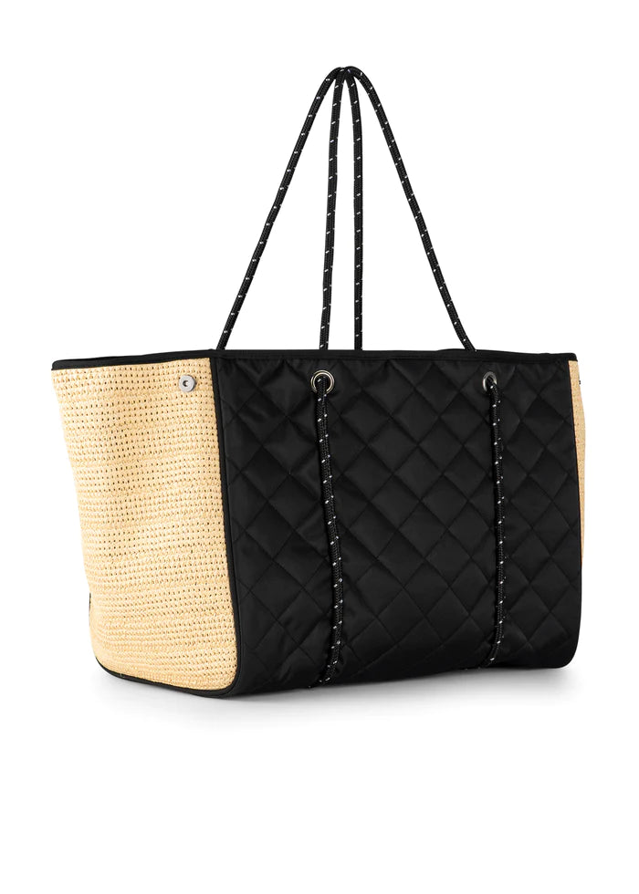 TOTE GREYSON BLACK WITH RAFFIA SIDES #71976