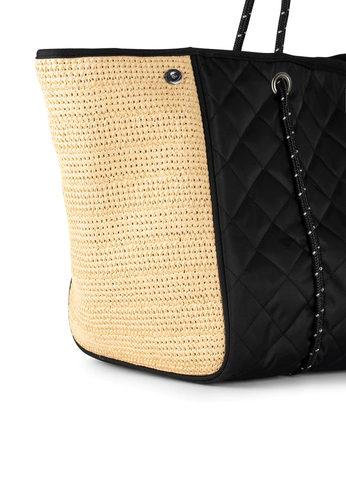 TOTE GREYSON BLACK WITH RAFFIA SIDES #71976