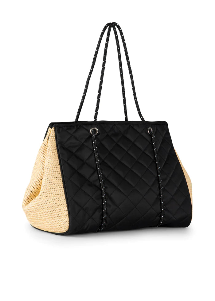 TOTE GREYSON BLACK WITH RAFFIA SIDES #71976