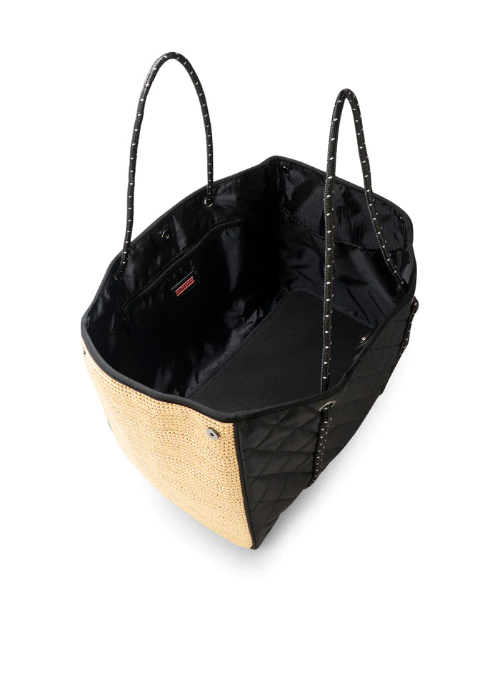 TOTE GREYSON BLACK WITH RAFFIA SIDES #71976