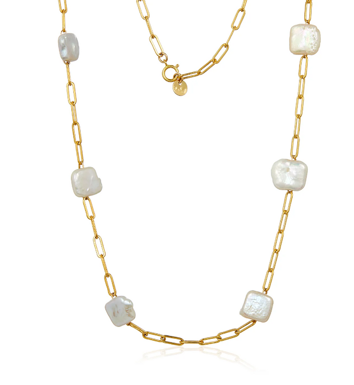 NECKLACE PAPERCLIP LITTLE SQUARE PEARLS 38"