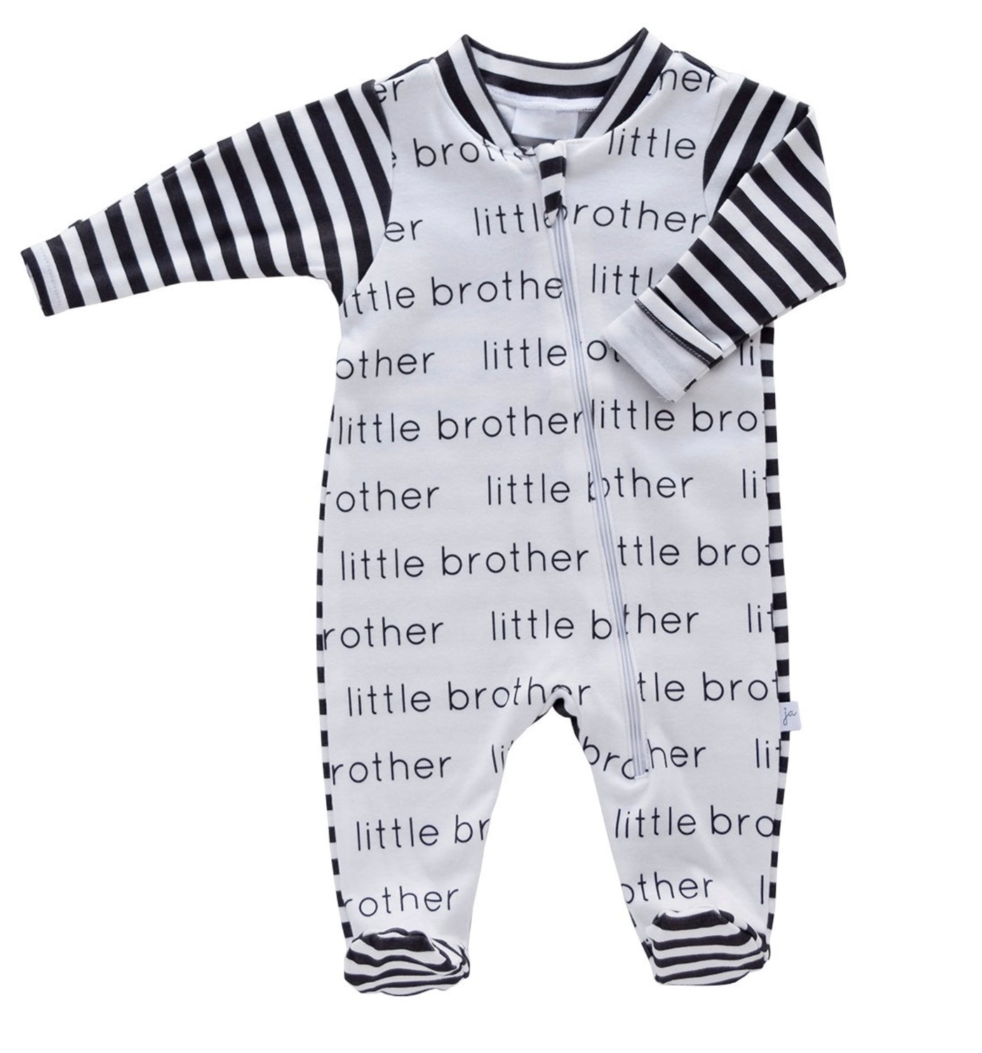 FOOTIE ZIP LITTLE BROTHER STRIPES BLACK (Available in 2 Sizes)