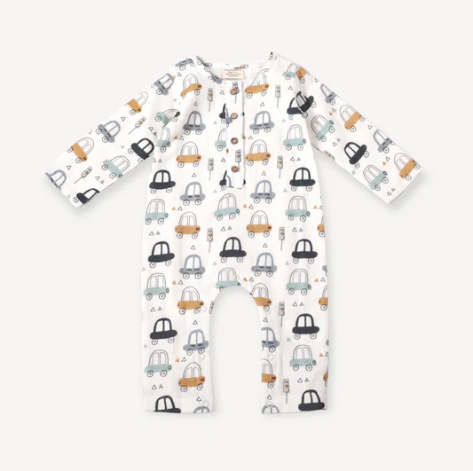 JUMPSUIT CARS SOFT WHITE (Available in 3 Sizes)