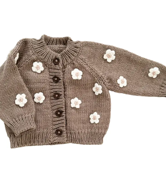 CARDIGAN TAN WHITE FLOWERS (Available in 3 Sizes)