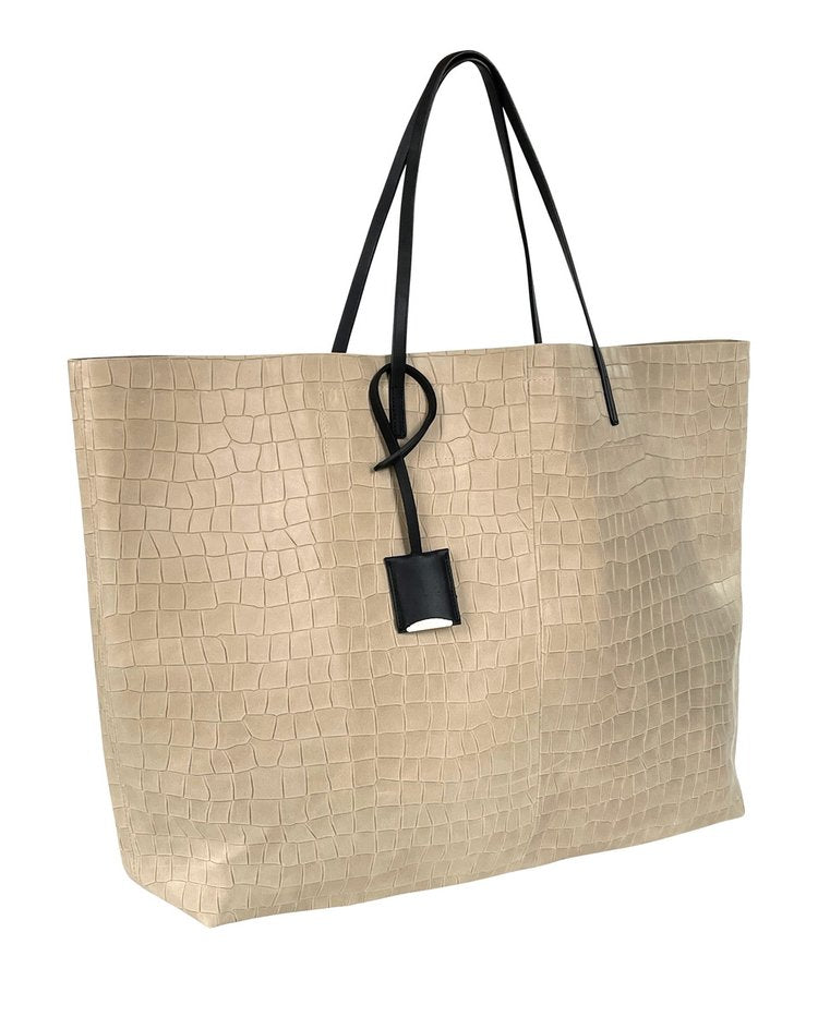 LINDE GALLERY TOTE ALLIGATOR EMBOSSED - SAND LARGE