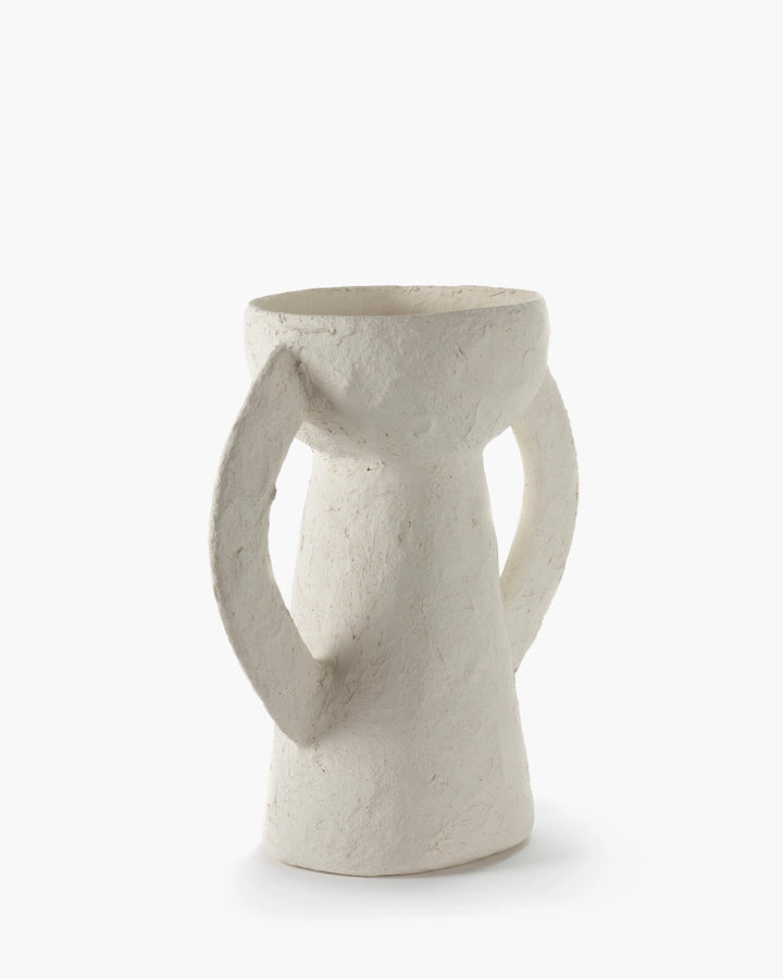 VASE WITH HANDLES PAPER MACHE WHITE EARTH
