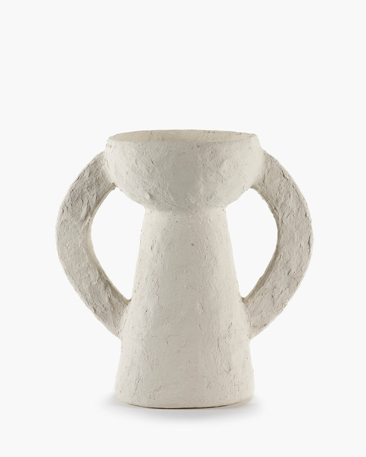 VASE WITH HANDLES PAPER MACHE WHITE EARTH