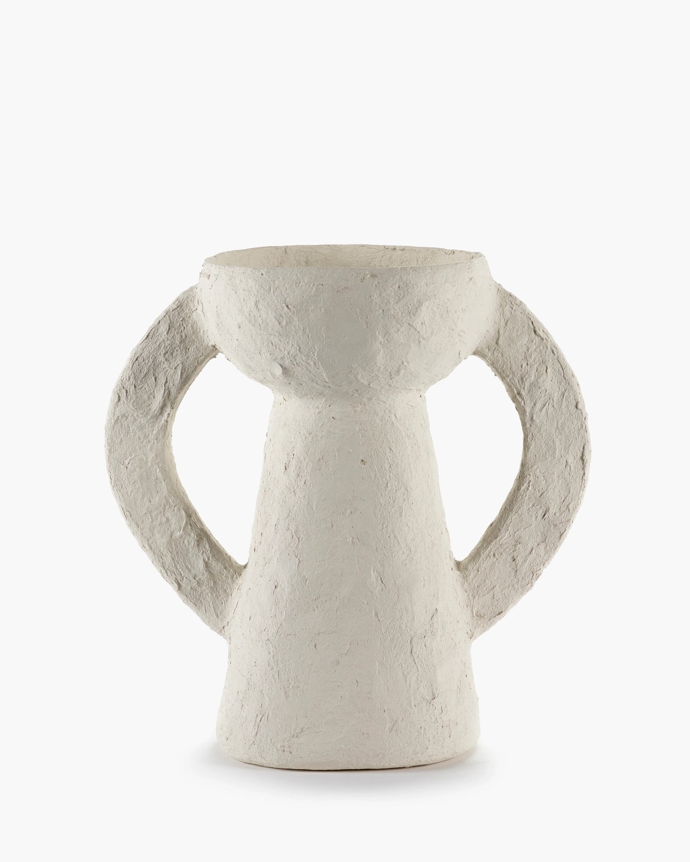 VASE WITH HANDLES PAPER MACHE WHITE EARTH (Available in 2 Sizes)