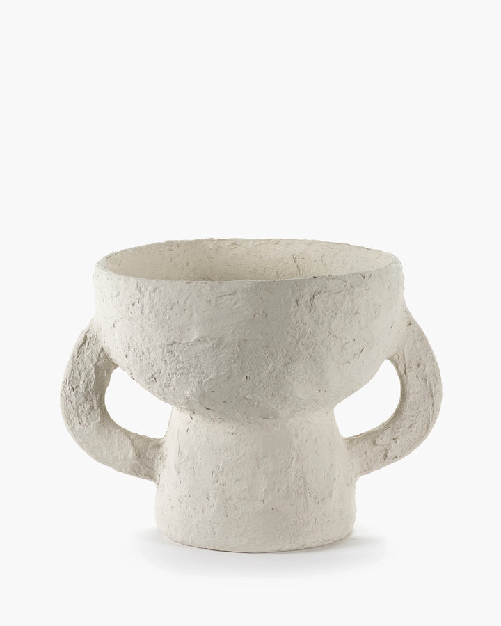 VASE WITH HANDLES PAPER MACHE WHITE EARTH