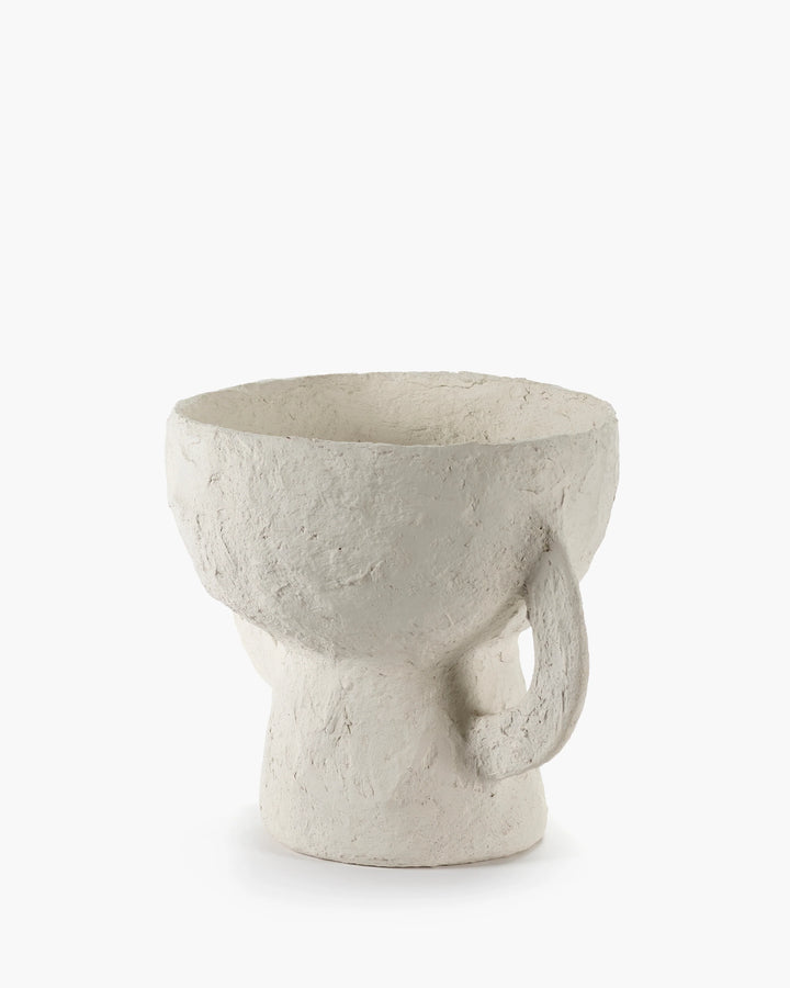 VASE WITH HANDLES PAPER MACHE WHITE EARTH