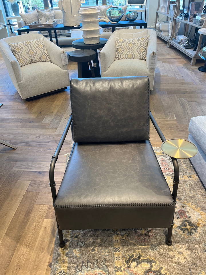 CHAIR LEATHER CHARCOAL METAL FRAME #73437