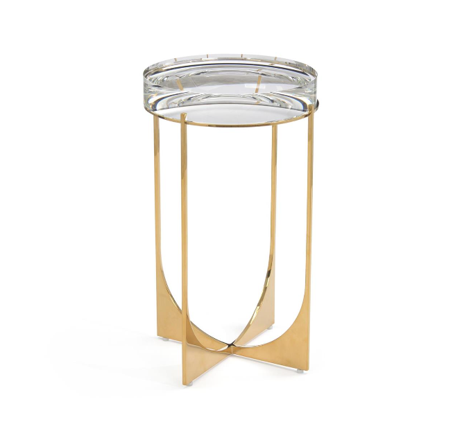 TABLE ROUND CLEAR CRYSTAL TOP BRASS