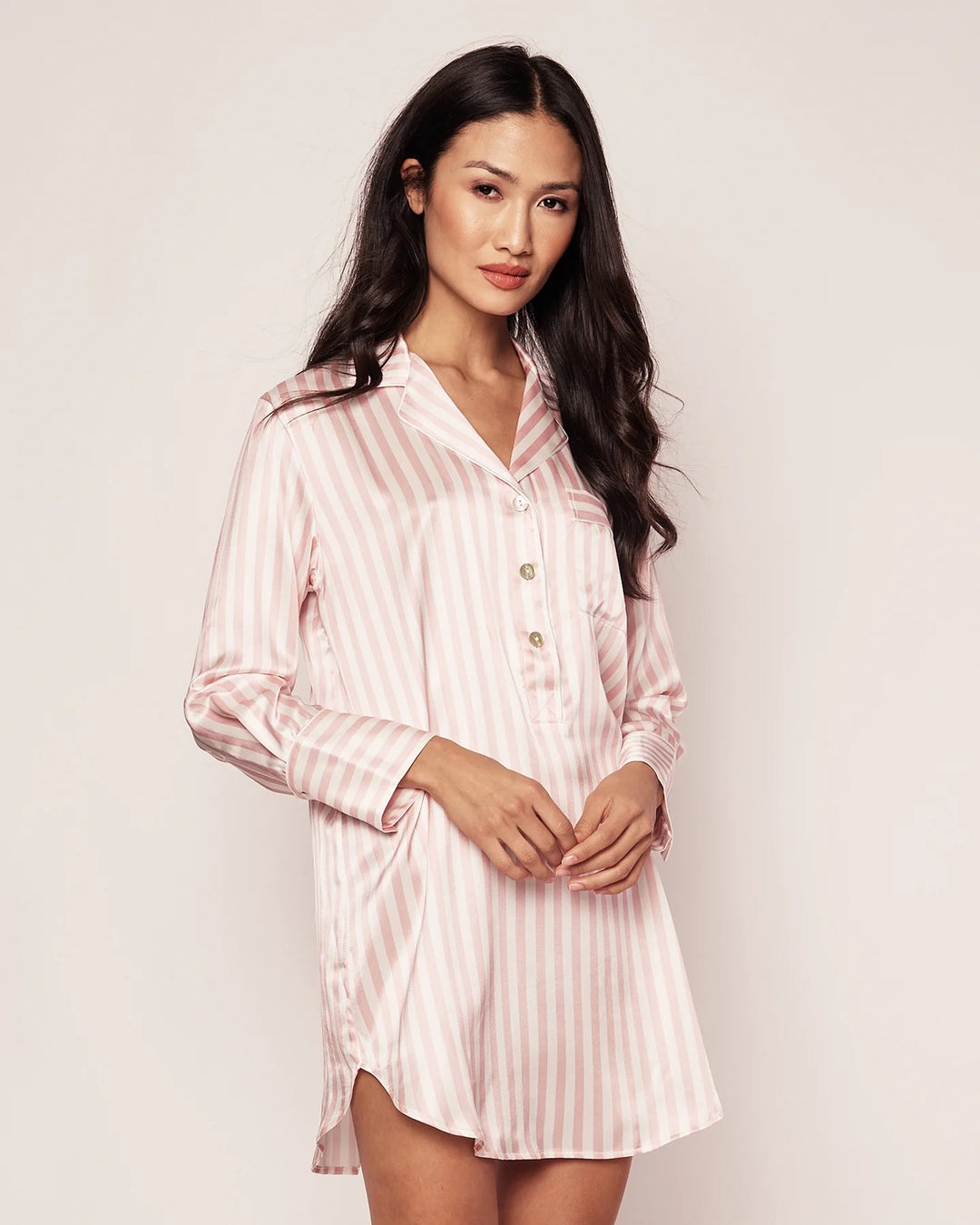 NIGHTSHIRT MULBERRY SILK PINK STRIPE