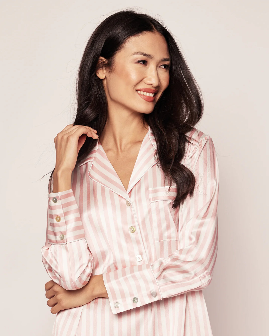 NIGHTSHIRT MULBERRY SILK PINK STRIPE