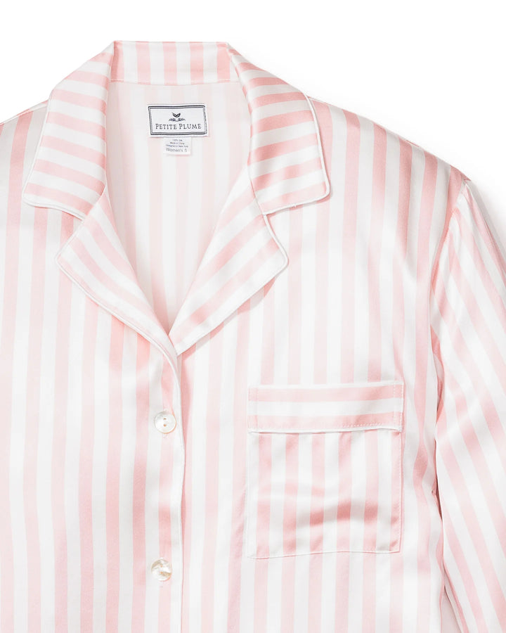 NIGHTSHIRT MULBERRY SILK PINK STRIPE