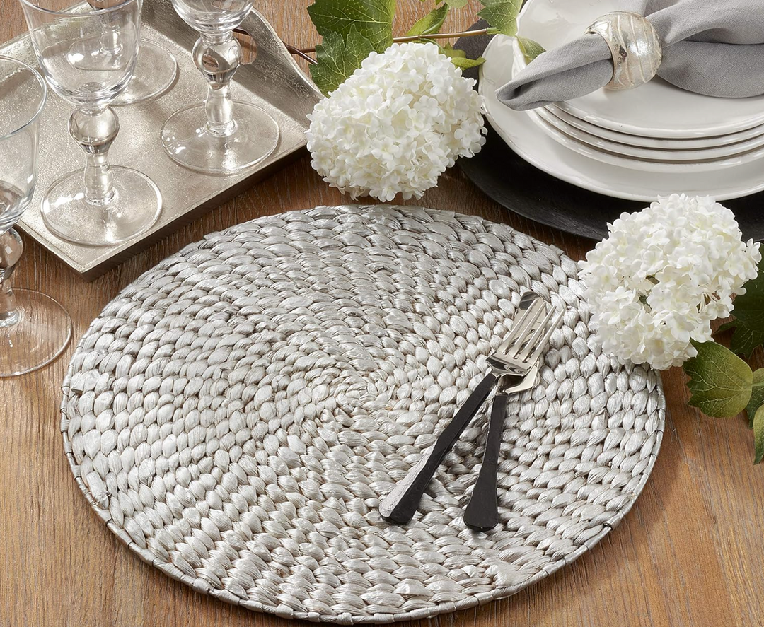 PLACEMAT ROUND FOIL PRINT SILVER
