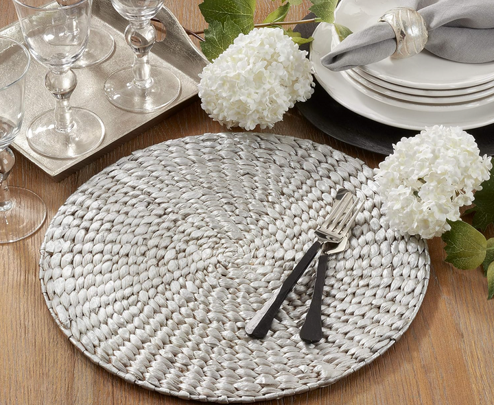 PLACEMAT ROUND FOIL PRINT SILVER