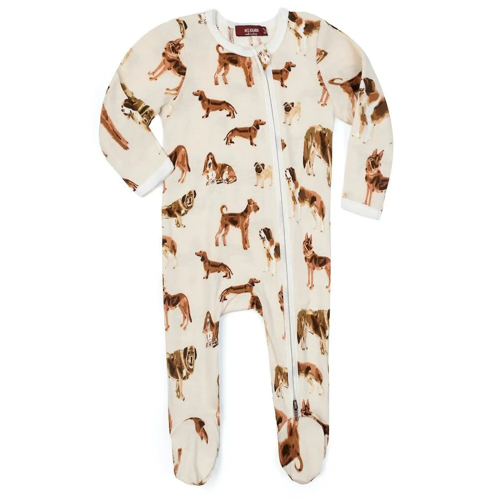 MILKBARN ROMPER ZIPPER FOOTED NATURAL DOG