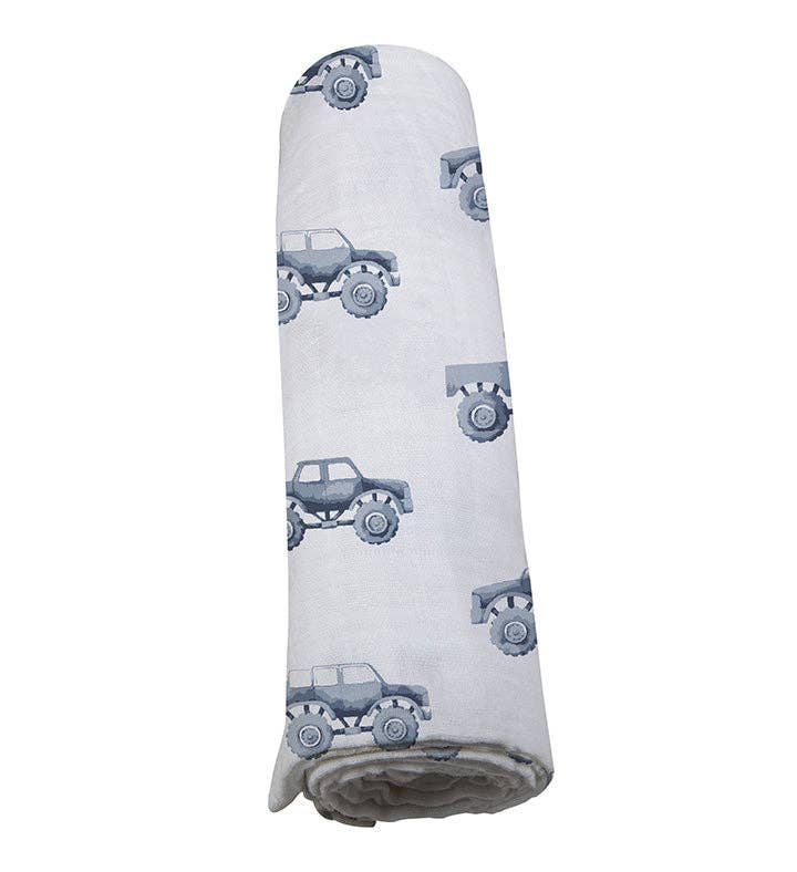 SWADDLE INDIGO MONSTER TRUCKS COTTON