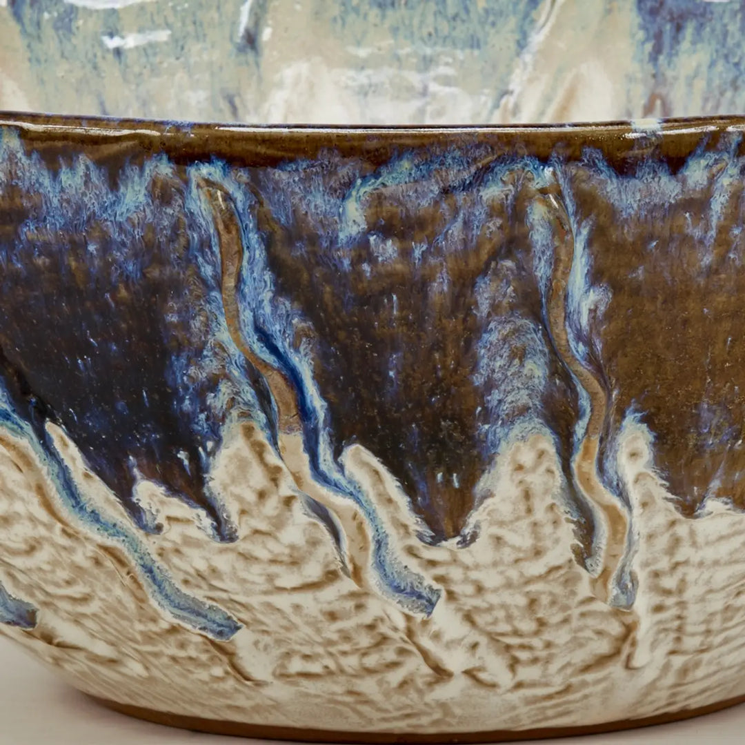 BOWL OYSTER WHITE & INDIGO BLUE